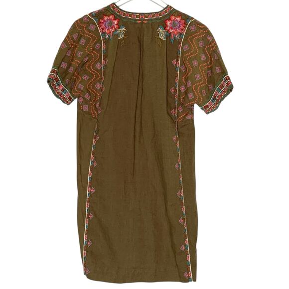 Johnny Was S Womens Linen Embroidered Brown Popover Dress Floral Boho - Picture 2 of 9